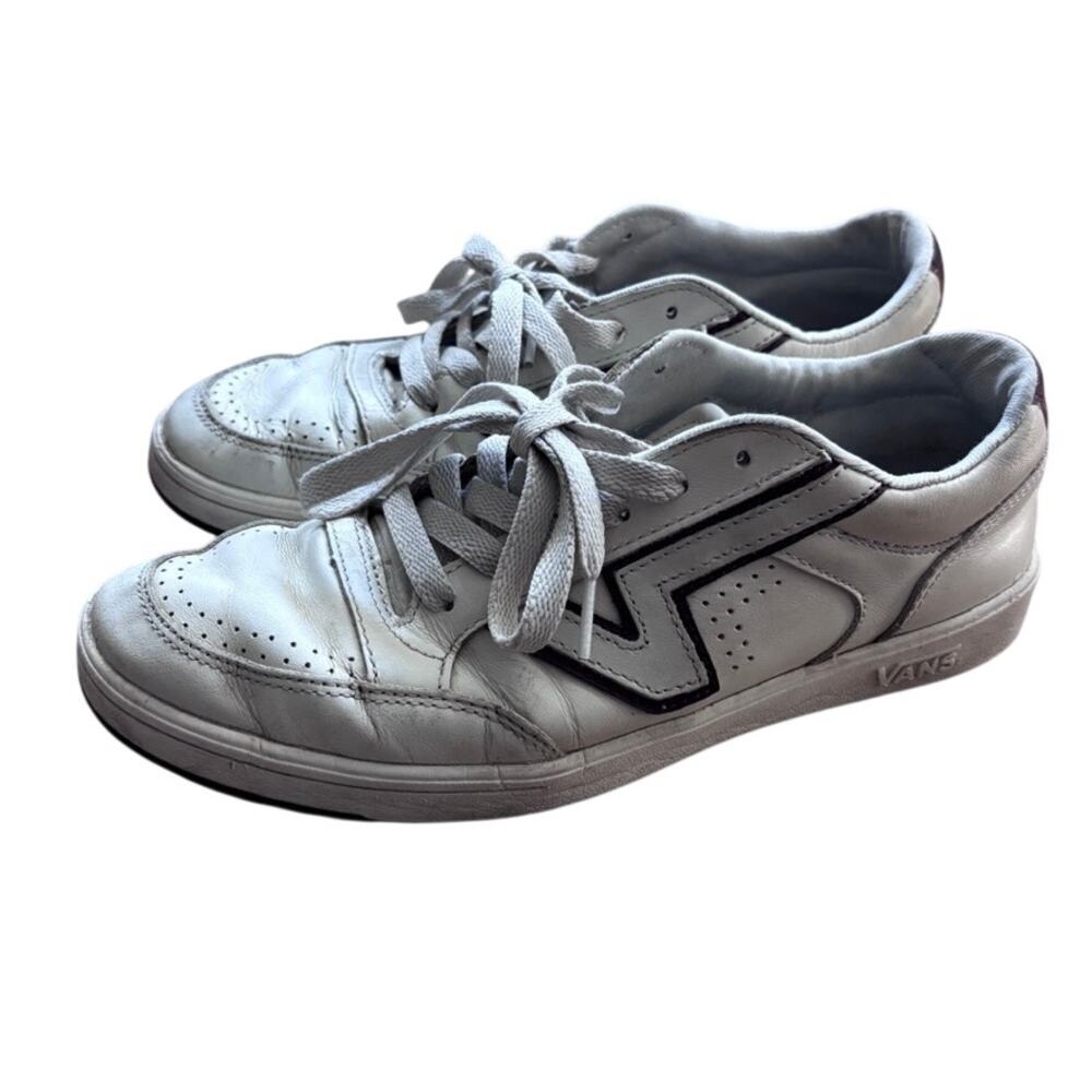 Vans Lowland ComfyCush Sneakers White Leather Brown Logo Men's 9.5‎